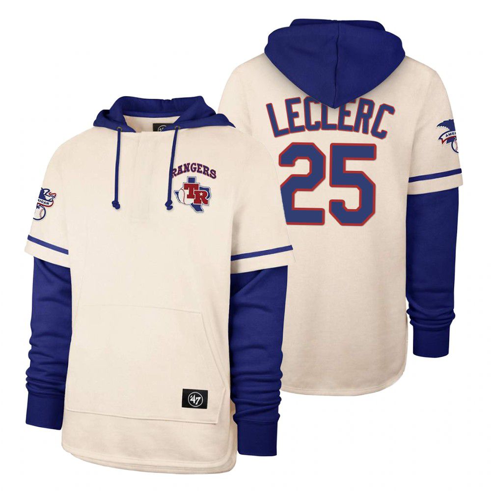 Men Texas Rangers #25 Leclerc Cream 2021 Pullover Hoodie MLB Jersey